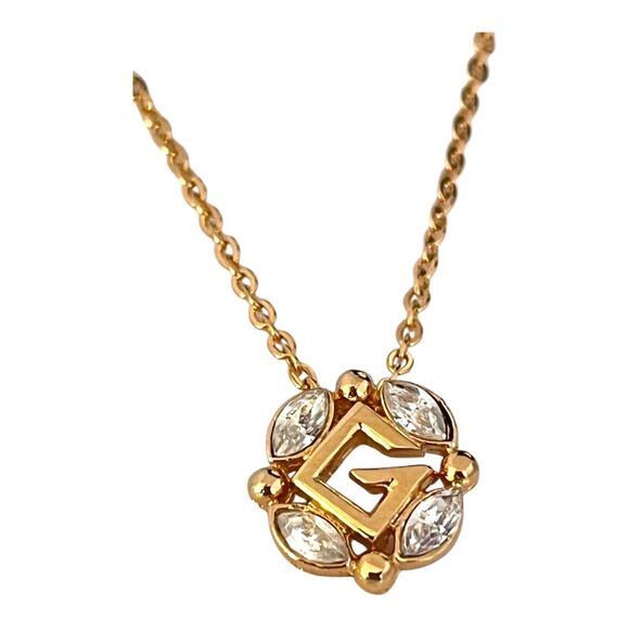 Vintage Givenchy Necklace Gold Tone Crystals Small Logo Pendant Rare 7N - Picture 1 of 5